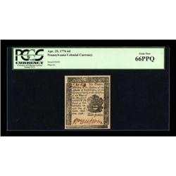Pennsylvania April 25, 1776 6d PCGS Gem New