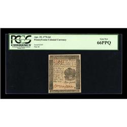 Pennsylvania April 25, 1776 6d PCGS Gem New