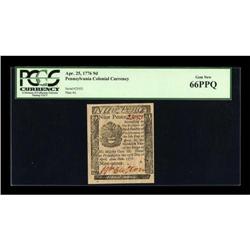 Pennsylvania April 25, 1776 9d PCGS Gem New