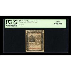 Pennsylvania April 25, 1776 9d PCGS Gem New