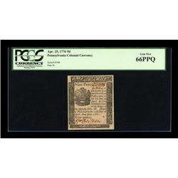 Pennsylvania April 25, 1776 9d PCGS Gem New