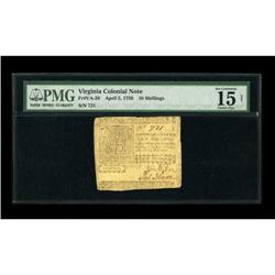 Virginia April 5, 1759 10s PMG Choice Fine 15