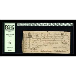 Virginia September 1, 1775 £8 PCGS Very Fine 20.