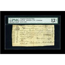 Virginia September 1, 1775 20s PMG Fine 12 Net.