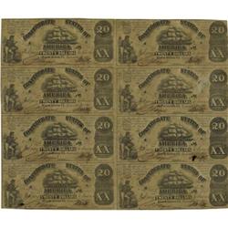 T18 $20 1861 Uncut Sheet of Eight.