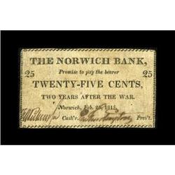 Norwich, CT- Norwich Bank 25¢ Feb. 15, 1815 G92