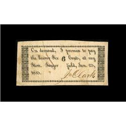 Sangerfield, NY- J. Clark 6¢ Jan. 25, 1815