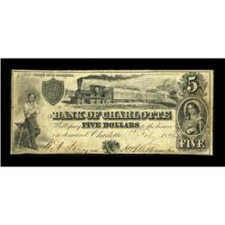 Charlotte, NC- Bank of Charlotte $5 July 1, 1856