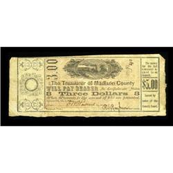 Madisonville, TX- Madison County $3 Jan. 1, 1862