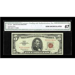 Fr. 1536 $5 1963 Legal Tender Note. CGA Gem