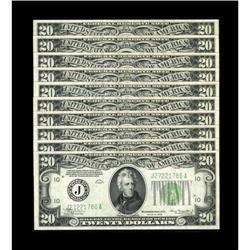 Fr. 2054-J $20 1934 Mule Federal Reserve Notes.