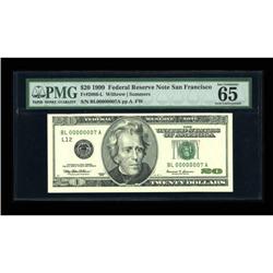 Fr. 2086-L $20 1999 Federal Reserve Note. PMG