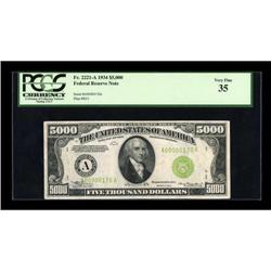 Fr. 2221-A $5000 1934 Federal Reserve Note. PCGS