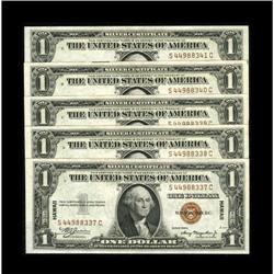 Five Consecutive Fr. 2300 $1 1935A Hawaii Silver