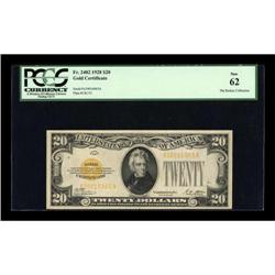 Fr. 2402 $20 1928 Gold Certificate. PCGS New 62.