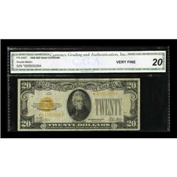 Fr. 2402* $20 1928 Gold Certificate. CGA Very