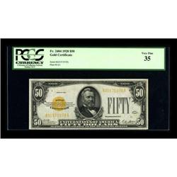 Fr. 2404 $50 1928 Gold Certificate. PCGS Very