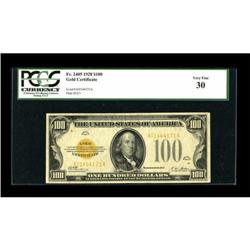 Fr. 2405 $100 1928 Gold Certificate. PCGS Very