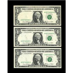 Fr. 1907-B $1 1969D Federal Reserve Notes. Three