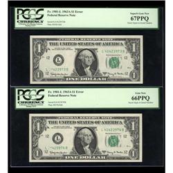 Fr. 1901-L $1 1963A Federal Reserve Notes. Two