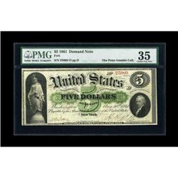Fr. 1 $5 1861 Demand Note PMG Choice Very Fine