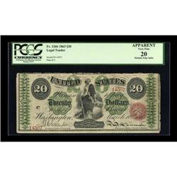 Fr. 126b $20 1863 Legal Tender PCGS Apparent