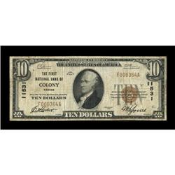 Colony, KS - $10 1929 Ty. 1 The First NB Ch. #
