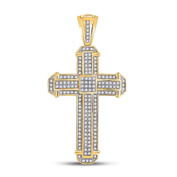 Round Diamond Cross Charm Pendant 1/2 Cttw 10KT Yellow Gold