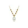 Genuine 5 ctw Pearl & Citrine Necklace 14KT Yellow Gold - REF-25R4P