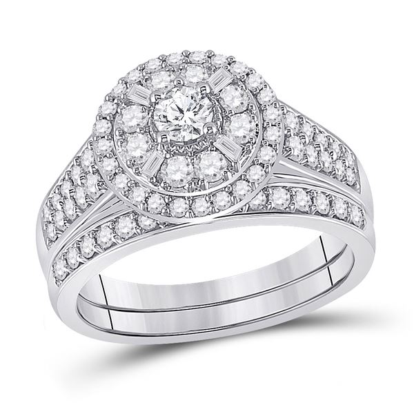 Diamond Bridal Wedding Ring Band Set 1 Cttw 14KT White Gold