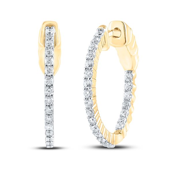 Round Diamond Inside Outside Hoop Earrings 1/2 Cttw 10KT Yellow Gold