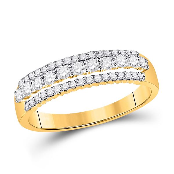 Round Diamond Triple Row Band Ring 1/2 Cttw 14KT Yellow Gold