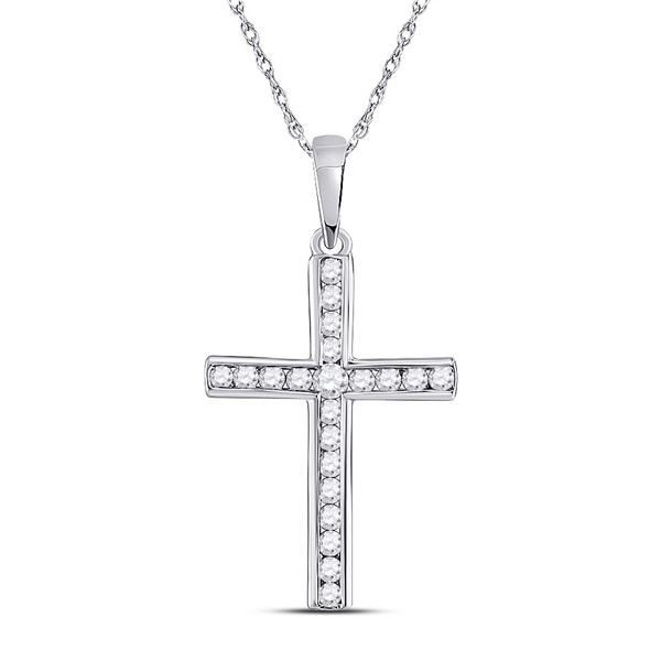 Round Diamond Cross Pendant 1/5 Cttw 10KT White Gold