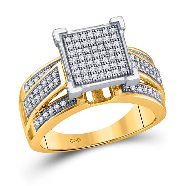 Round Diamond Square Cluster Ring 1/3 Cttw 10KT Yellow Gold