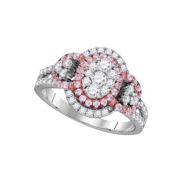 Round Pink Diamond Oval Cluster Ring 1-1/4 Cttw 14KT White Gold