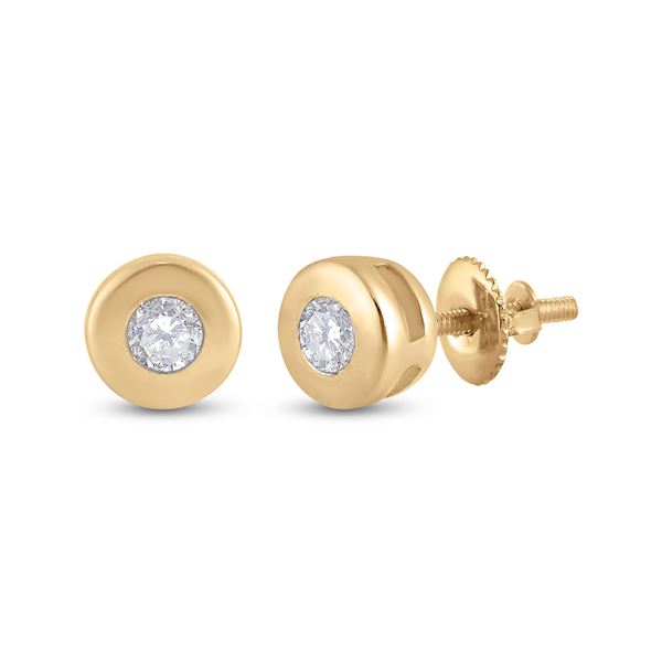 Round Diamond Solitaire Earrings 1/10 Cttw 14KT Yellow Gold
