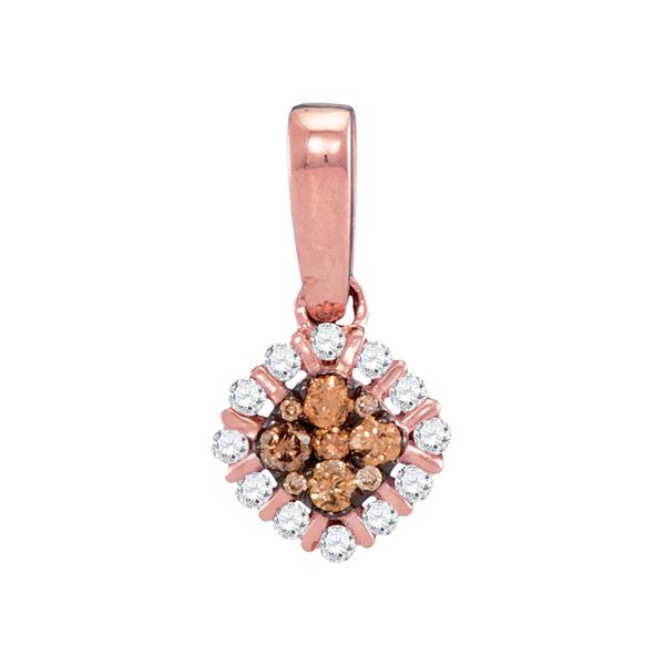Round Brown Diamond Diagonal Square Pendant 1/4 Cttw 14KT Rose Gold