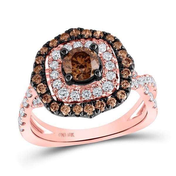 Brown Diamond Halo Bridal Wedding Engagement Ring 1-5/8 Cttw 14KT Rose Gold