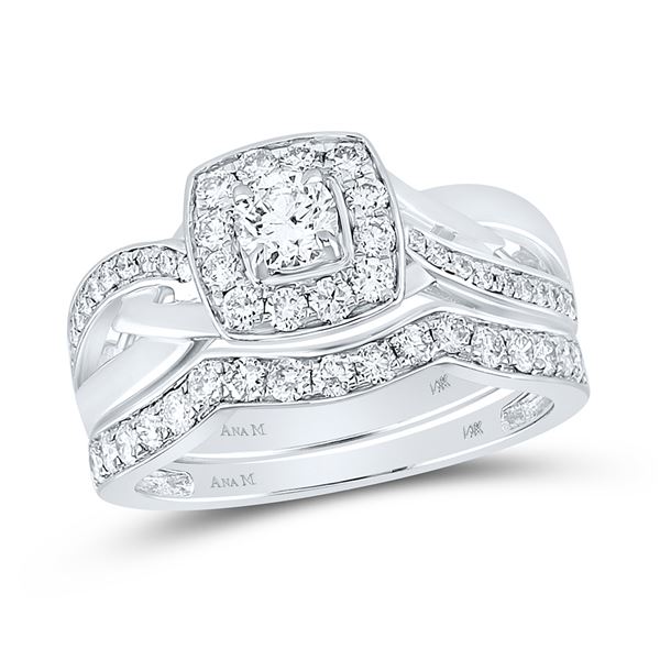 Diamond Bridal Wedding Ring Band Set 1 Cttw 14KT White Gold