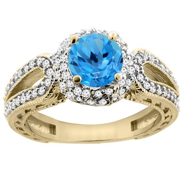 1.50 CTW Swiss Blue Topaz & Diamond Ring 14K Yellow Gold - REF-86A9X