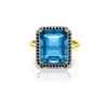 Genuine 7.8 ctw Blue Topaz & Black Diamond Ring 14KT Yellow Gold - REF-81Z5N