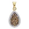 Image 1 : Round Brown Diamond Teardrop Pendant 3/4 Cttw 10KT Yellow Gold