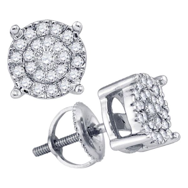 Round Diamond Circle Cluster Earrings 1/4 Cttw 10KT White Gold
