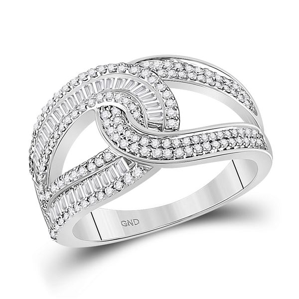Baguette Diamond Intertwined Band Ring 3/4 Cttw 14KT White Gold