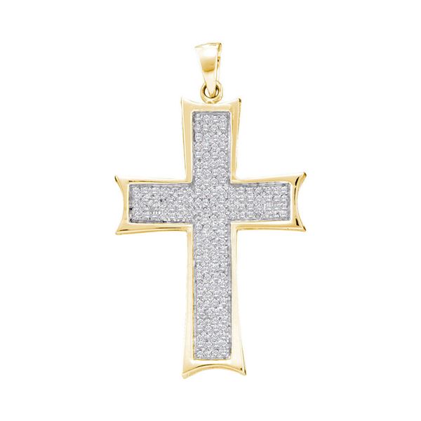 Round Diamond Flared Roman Cross Charm Pendant 1/2 Cttw 10KT Yellow Gold