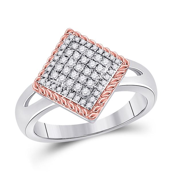 Round Diamond Rope Offset Square Cluster Ring 1/4 Cttw 10KT Two-tone Gold
