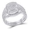 Image 1 : Diamond Cluster Bridal Wedding Ring Band Set 1/2 Cttw 10KT White Gold