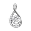 Image 1 : Round Diamond Flower Cluster Teardrop Pendant 1/10 Cttw 10KT White Gold