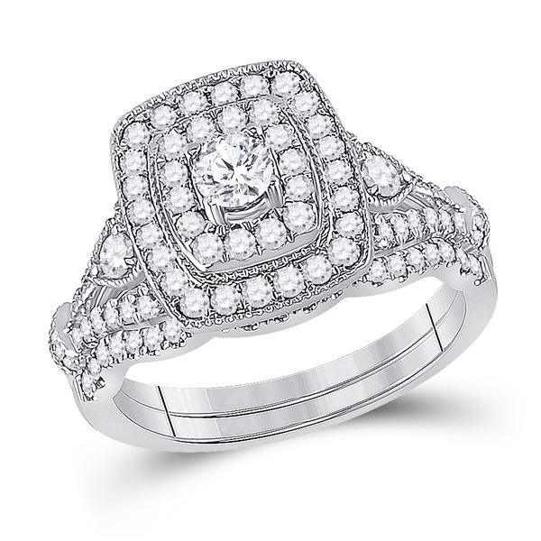 Diamond Bridal Wedding Ring Band Set 1 Cttw 14KT White Gold
