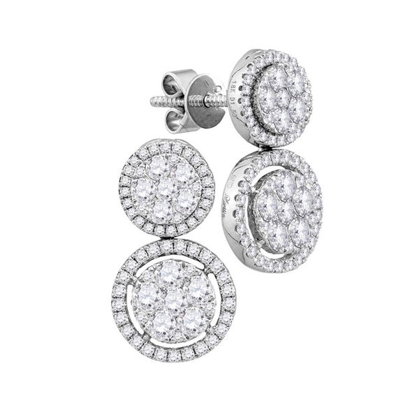 Round Diamond Circle Cluster Dangle Earrings 1-1/2 Cttw 18KT White Gold